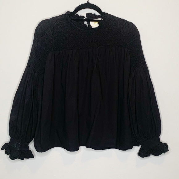 Maeve Tops - Maeve Black Long Bubble Sleeve Blouse